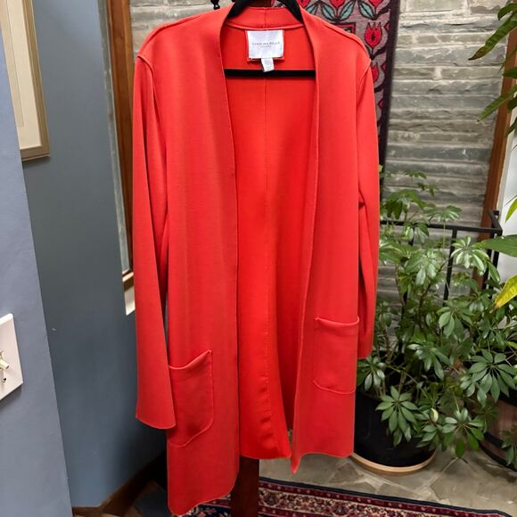 Carolina Belle Montreal Deep-Orange Open Blazer, Scuba Knit Long Cardigan size M - Picture 4 of 9